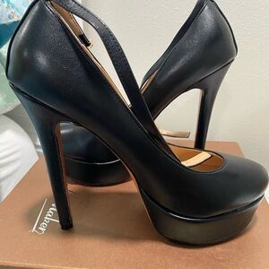 Black Platform Stiletto Heels with Ankle Strap